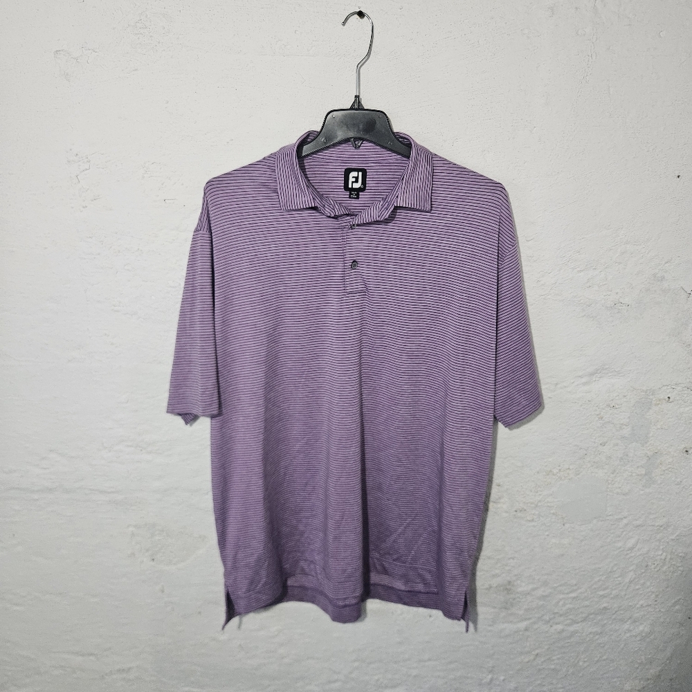 FootJoy Polo Shirt Mens 2XL Purple Striped Short Sleeve Golf Stretch FJ Logo